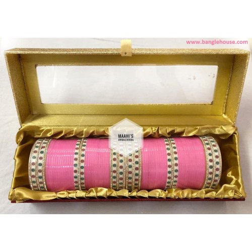 baby pink bridal chuda with dotted bangles